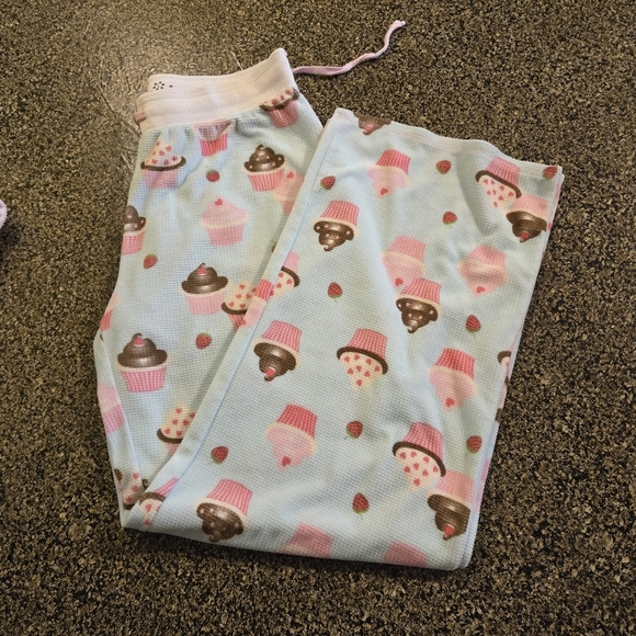 PJ Studio Pink Blue Cupcake Pajama Set Pink Top Drawstring Pants Women size L - Picture 6 of 16